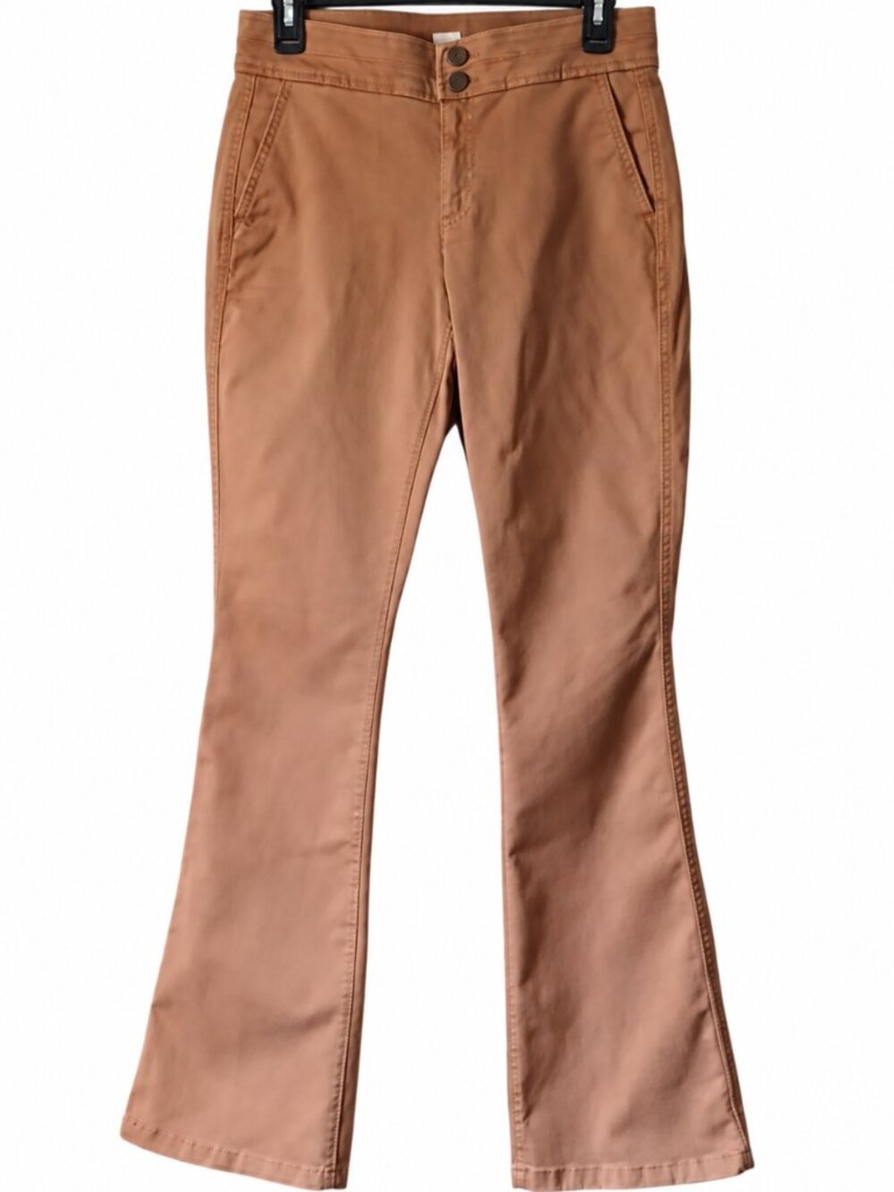 SIZE 4 Womens Tan Camel Bootcut Pants Double Button Waist With Slant Pockets